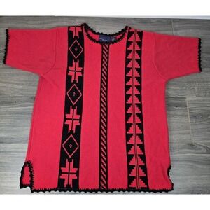 Vintage‎ Short Sleeve Sweater Womens 1X L Red CST Blues Acrylic